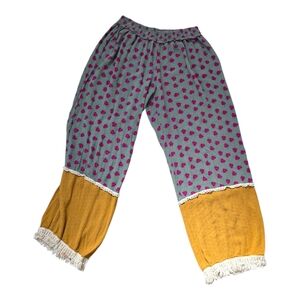 NATURAL LIFE Wide Leg Pants with Pink Heart Flower Print